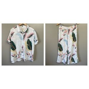 Cynthia ROWLEY 100% LINEN TROPICAL SET XL top L pants summer beach vacation